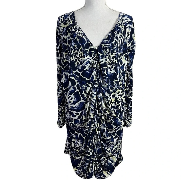 Fashion Bug Ruched Tunic Blouse 2X Stretchy Leopard Print Blue Neon Yellow White - Picture 1 of 12